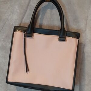 JustFab Color Block Two Tone Satchel Handbag Pink Black Purse Medium‎